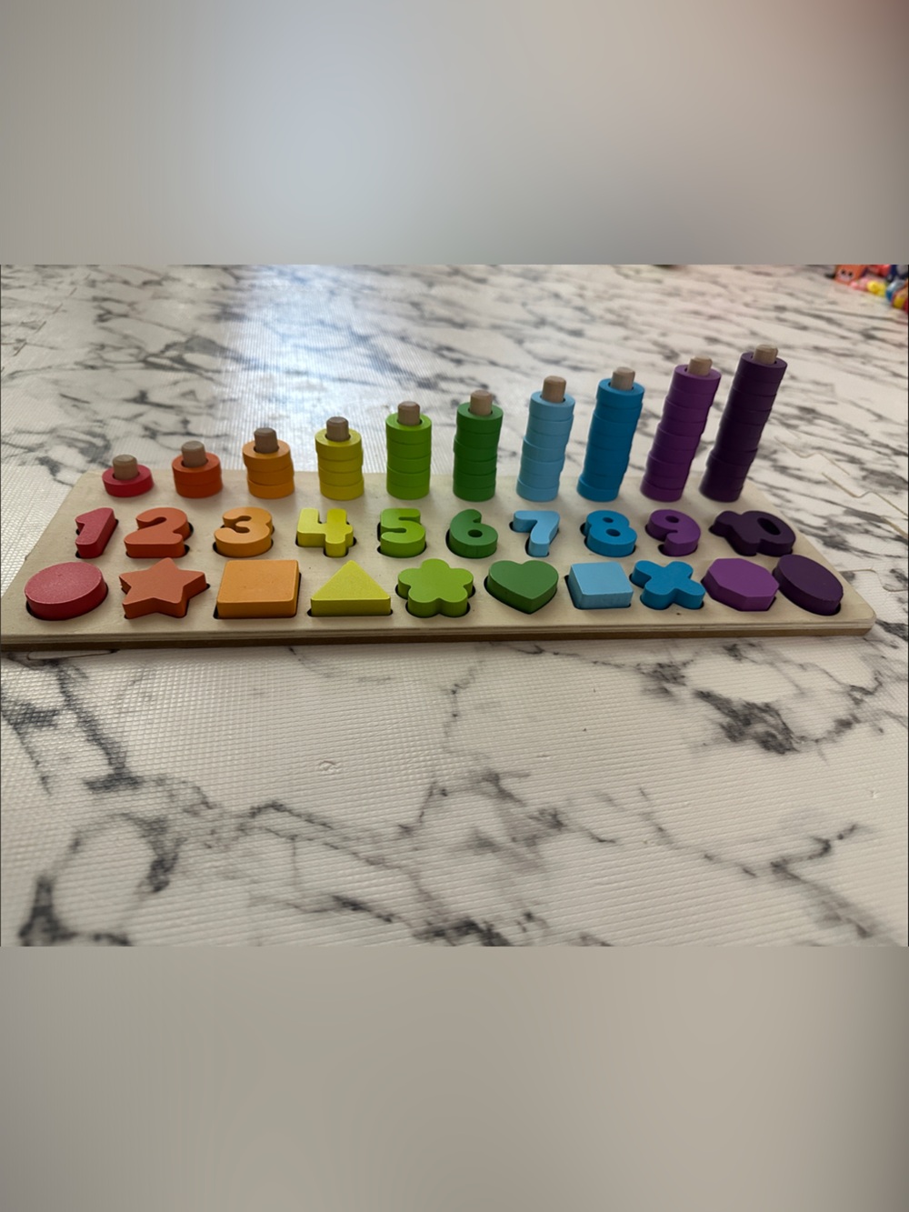 Wooden Rainbow Counting & Shape Sorting Board - Multicolor Educational Toy - Picture 3 of 3